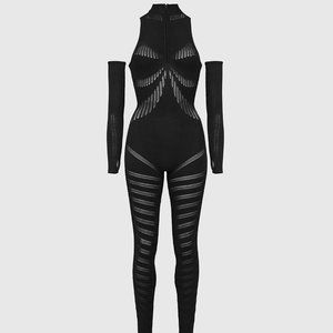 Knitted Contour Jumpsuit With Sleeves from Maniere De Voir - Black, US M